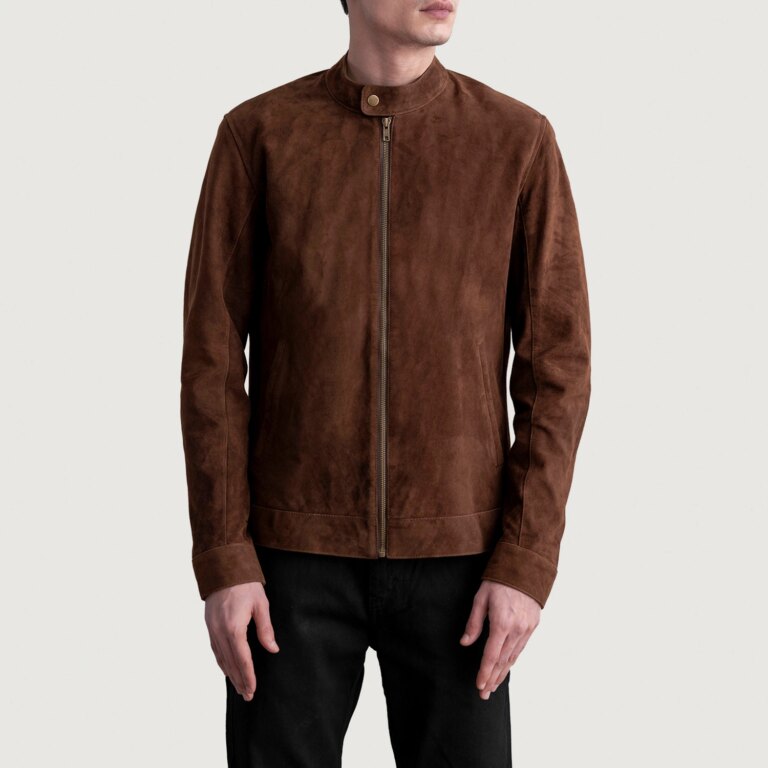 Mens Zen Brown Suede Biker Jacket Close Front-5-1724072609570